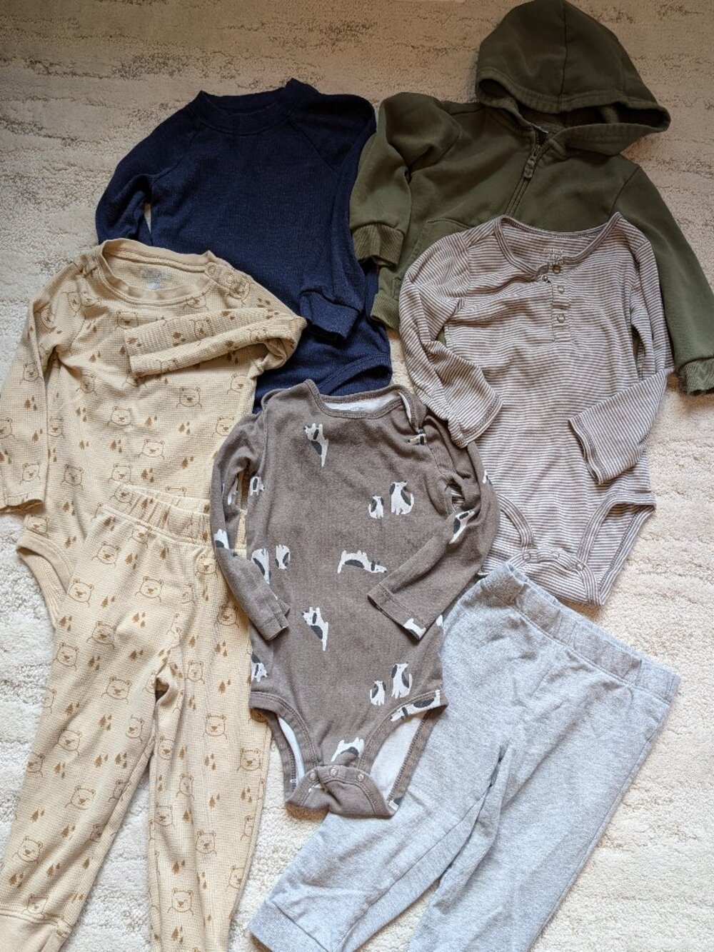 Bundle of 24 Month Baby Boys Fall Clothes, 7 Pieces - Pants, Hoodie, Onesies